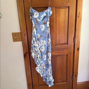 Strapless Asymmetrical Ruffle High-Low Maxi Dress